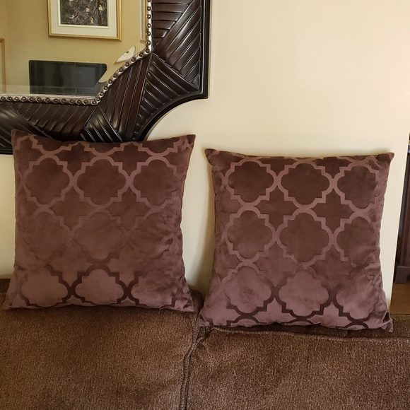 2 Brand New 16" Velvet Square Dark Brown  Cushions With Zippers - Picture 1 of 3